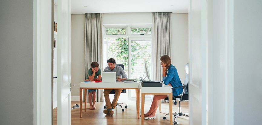 A family at a Home office